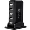 Hub TechZone - 7 puertos USB 2.0, color negro con fuente de poder para el incremento de tasa de transferencia, 1 año de garantía.