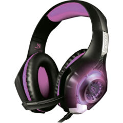 HEADSET GAMING OVER-EAR NBHG VIPER LED ALAMBRICO  DIADEMA FLEXIBLE MICROFONO 3.5MM USB PC CONSOLAS CELULAR INC ADAPTADOR MEGABASS FUCSIA -