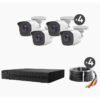KIT TurboHD 1080p / DVR 4 canales / 4 Cámaras Bala de Metal / H.265+ / 1 Fuente de Poder Profesional / Accesorios de Instalación -